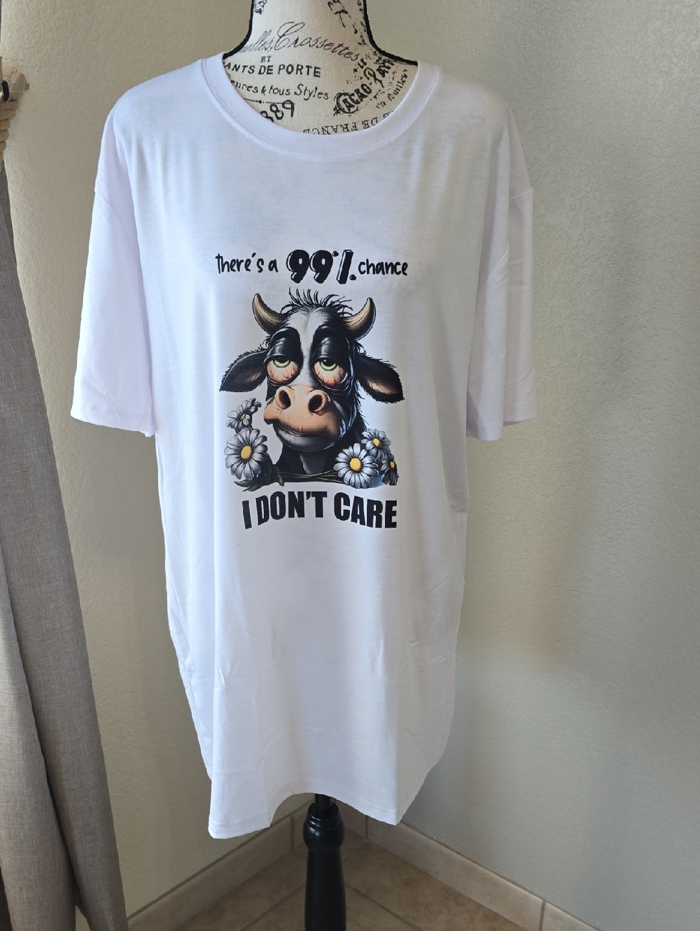 Funny Cow Graphic Tee Choose Small or Large Handmade White Sublimation Shirt - Picture 5 of 9